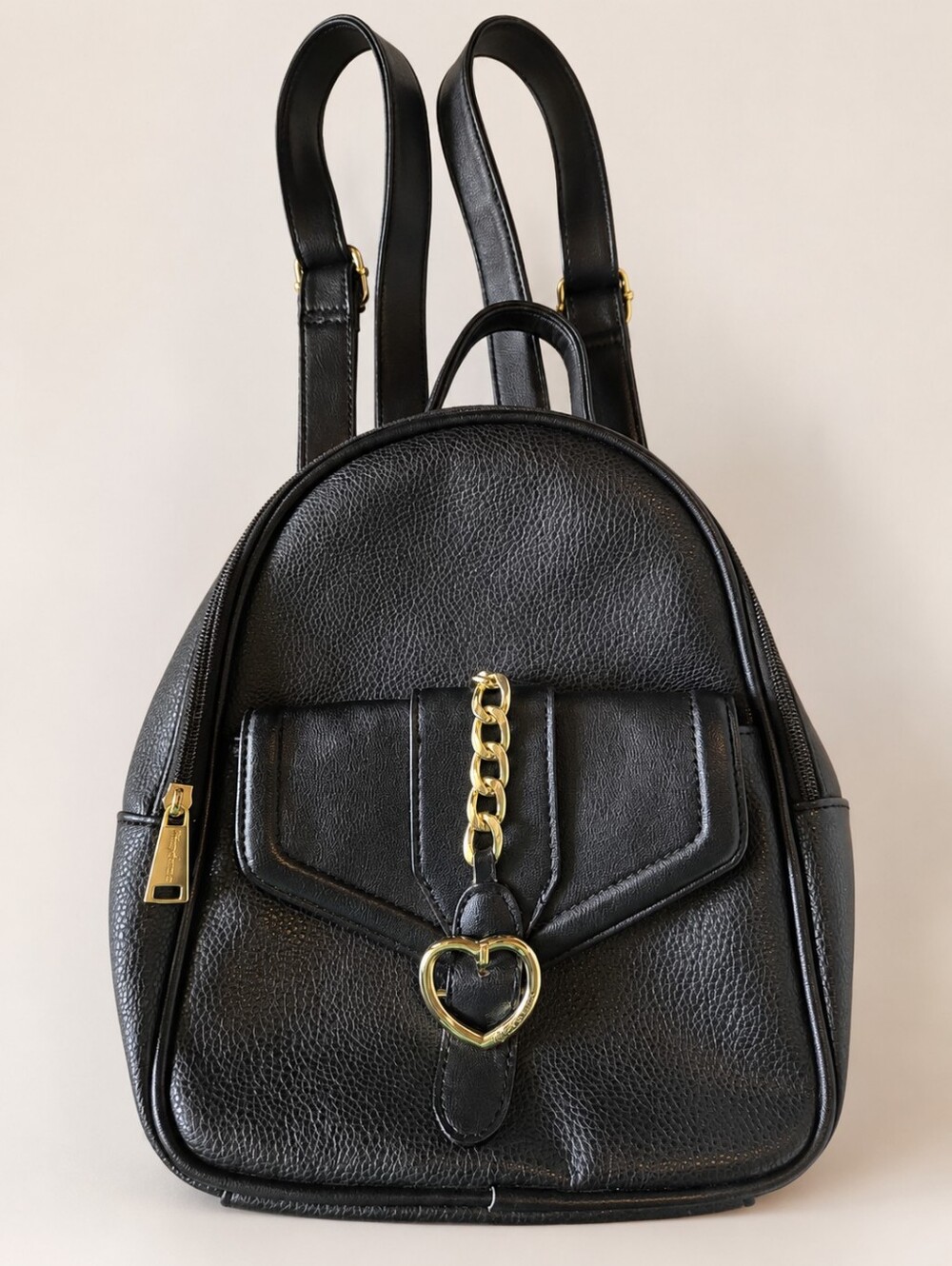 Juicy Couture Black Mini Backpack Gold Heart Charm Faux Leather